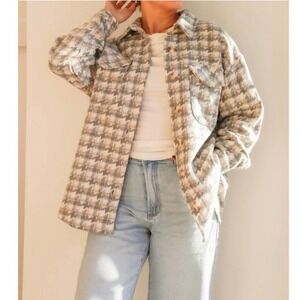 SADIE & SAGE Lesley Houndstooth Shacket‎ Gray Cream Size Large